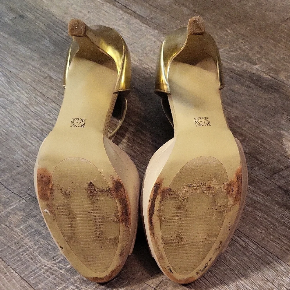 Anne Klein Gold and Cream Peep-Toe Heels - Picture 6 of 8